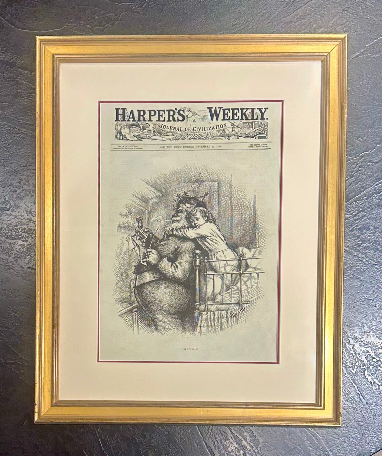 Santa Claus, Original print by Thomas Nast, 1881 (Framed)