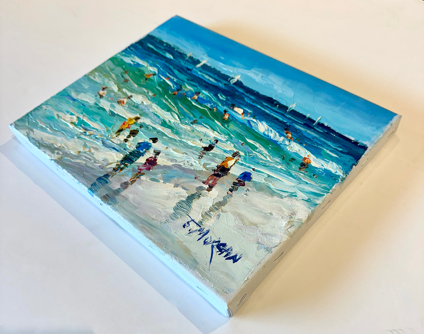 Coastal Beach Scene Original Oil Painting on Canvas, 11" X 14" Impressionist Seascape