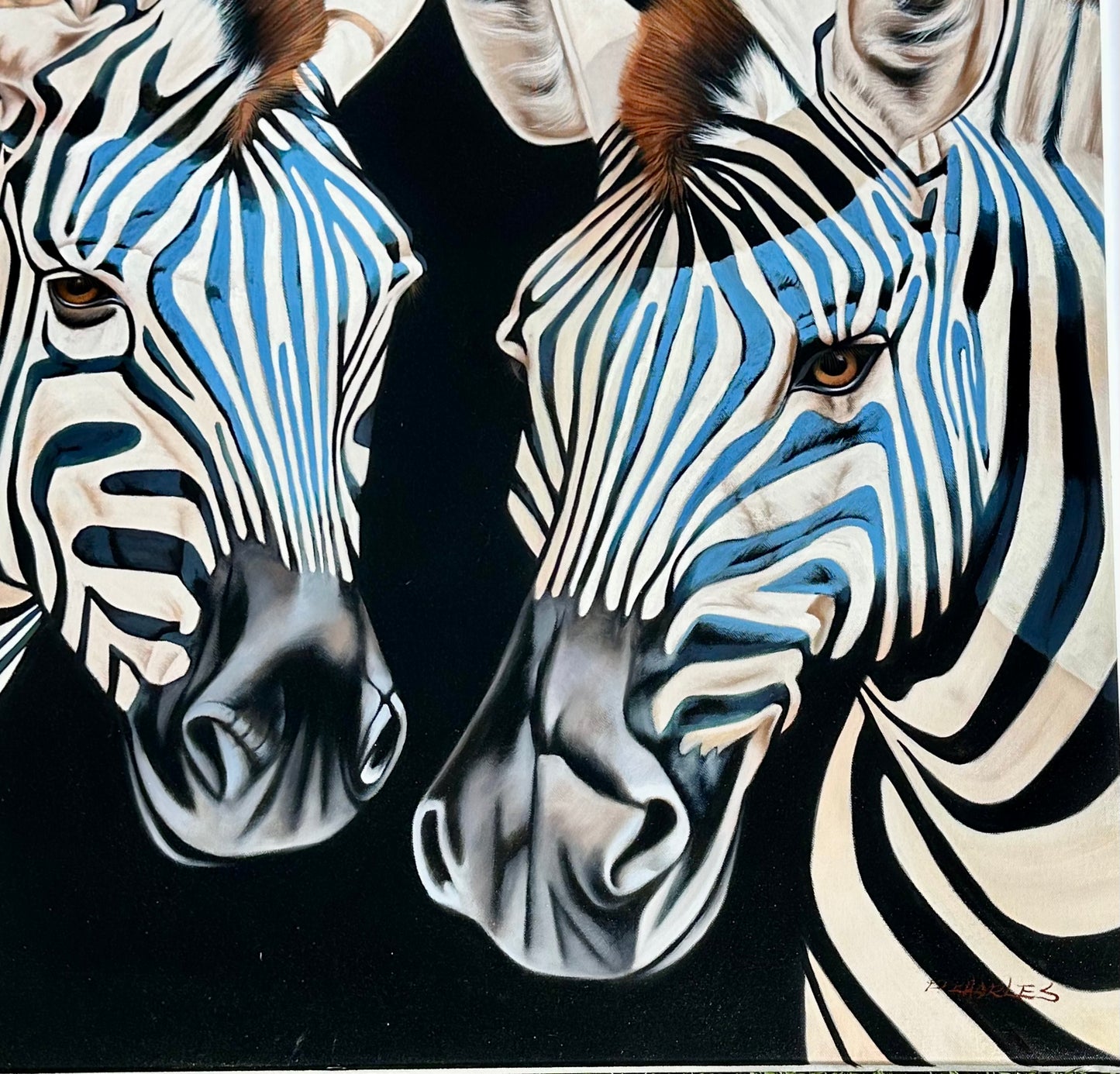 Zebra Oil Painting by P. Charles