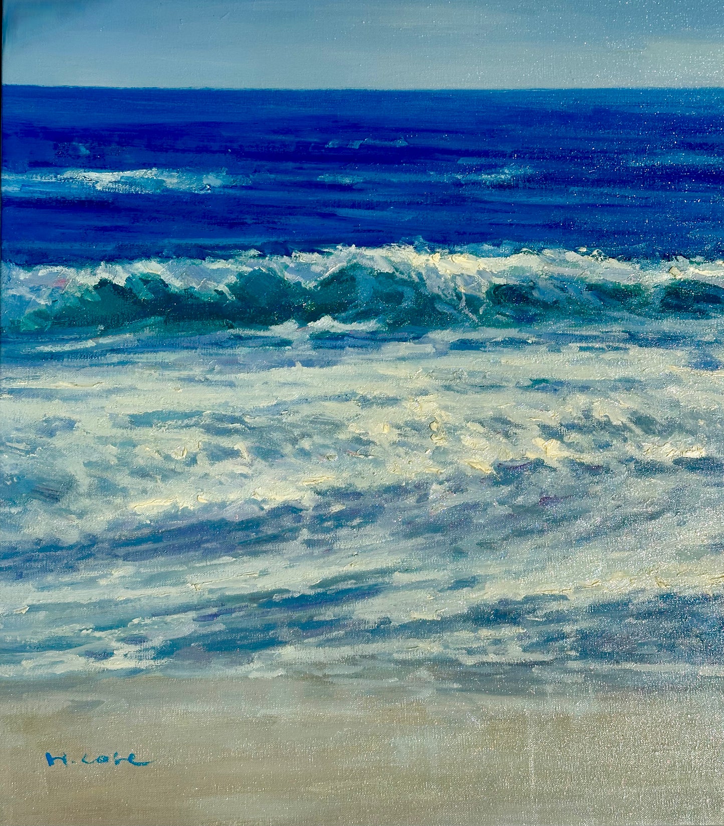 Coastal Waves and & Blue Skies Seascape, Original Oil Painting by H. Cole