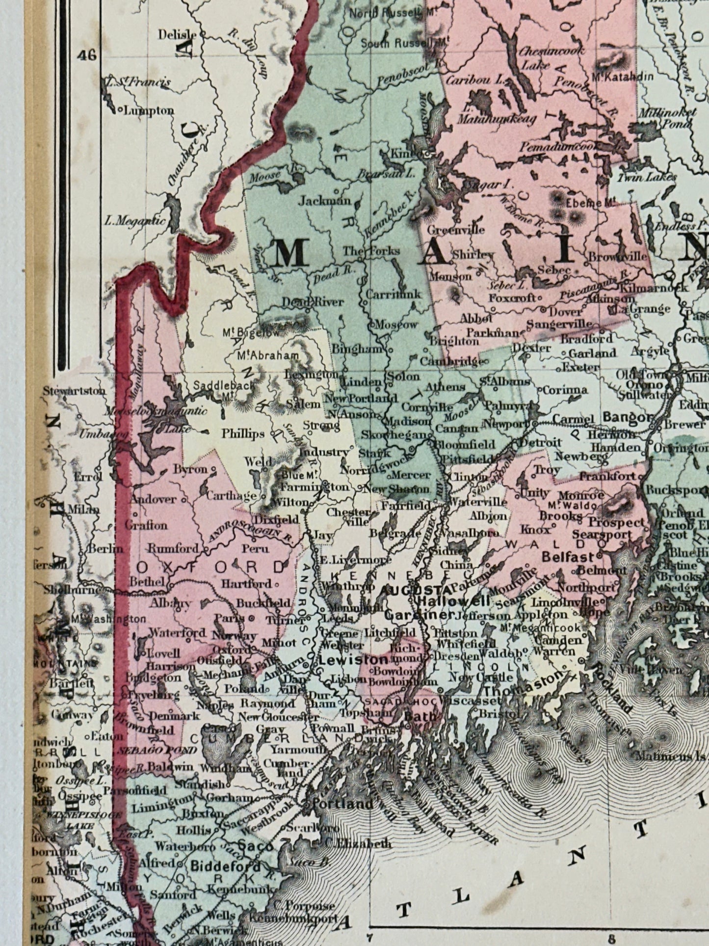 Maine by J.H. Colton — Original Map, 1850