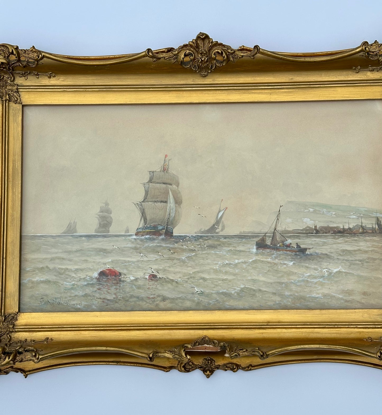 Maritime Watercolor Clipper Ship at Sea by Saint Clair Mulholland
