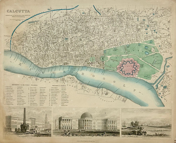 Calcutta India, Original Map, 1834