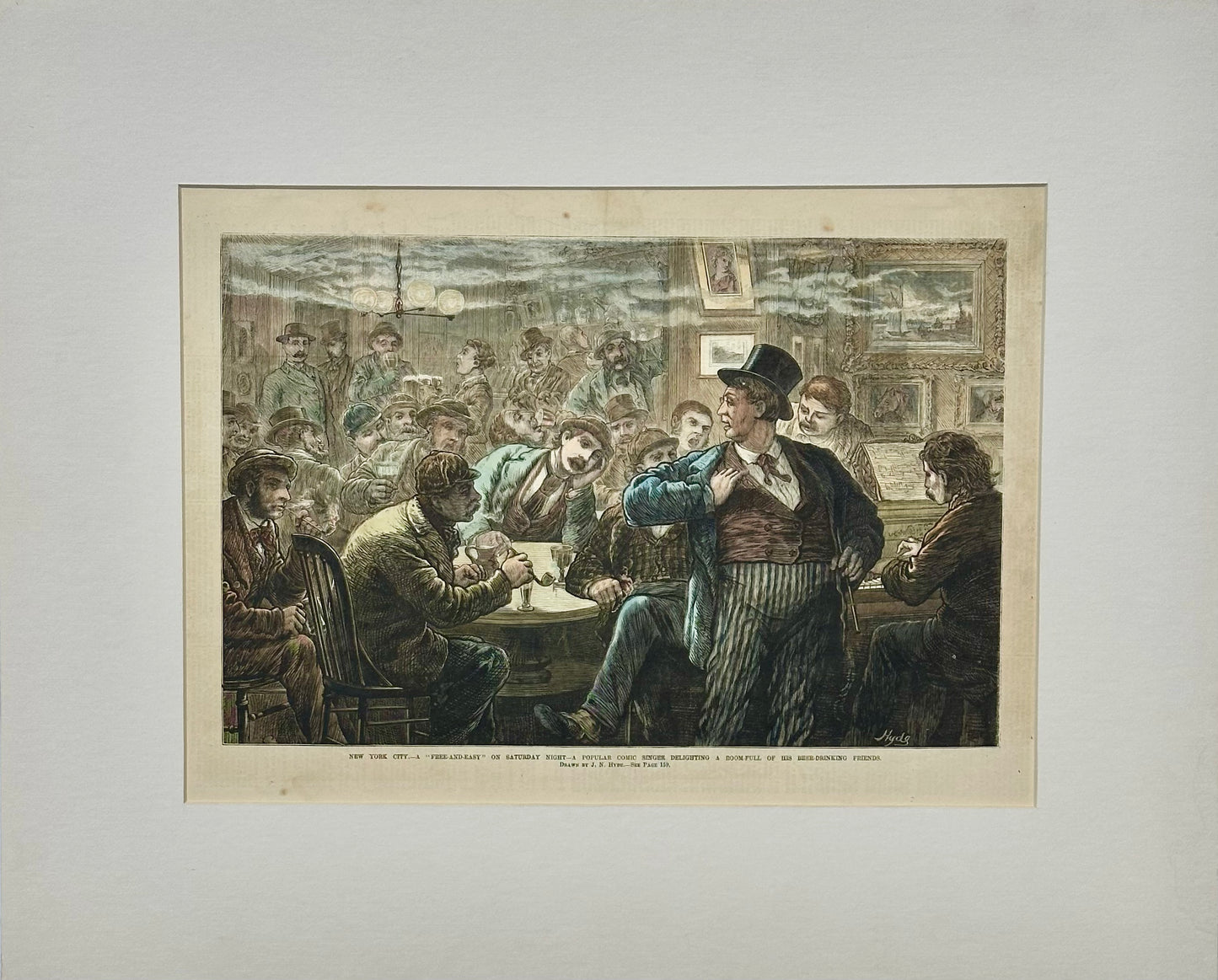 New York City on a Saturday Night, original engraving, 1873