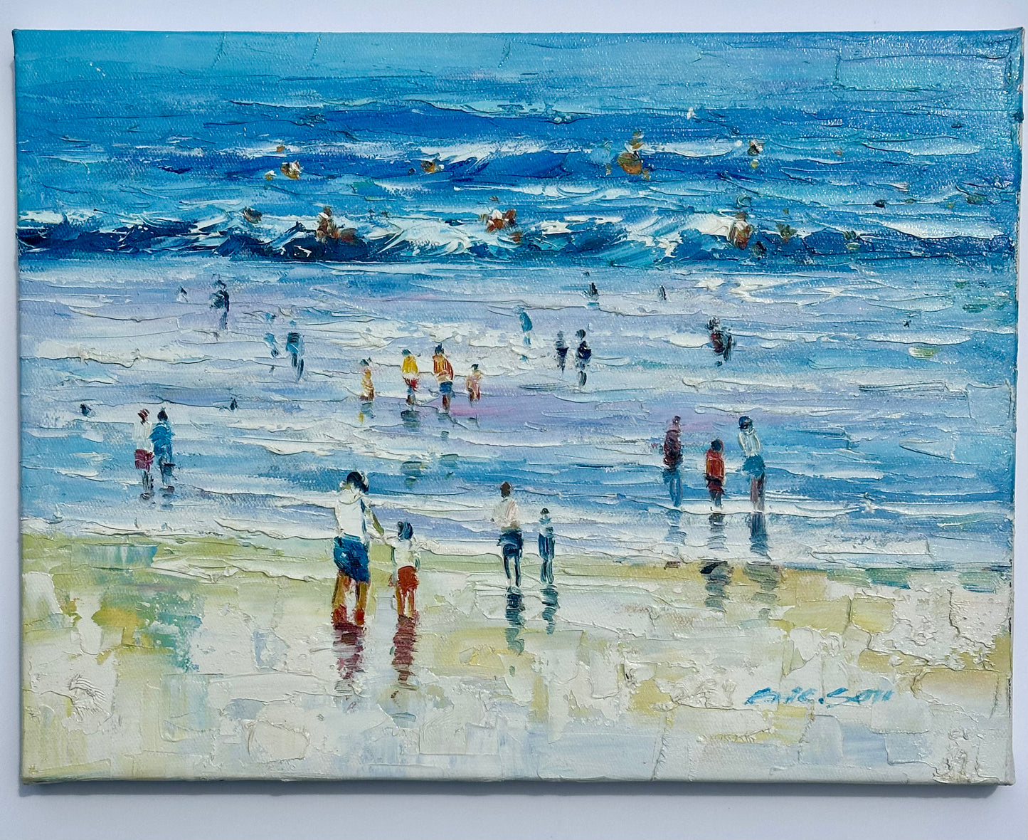 Contemporary Coastal Beach Scene Original oil on canvas by Ericson
