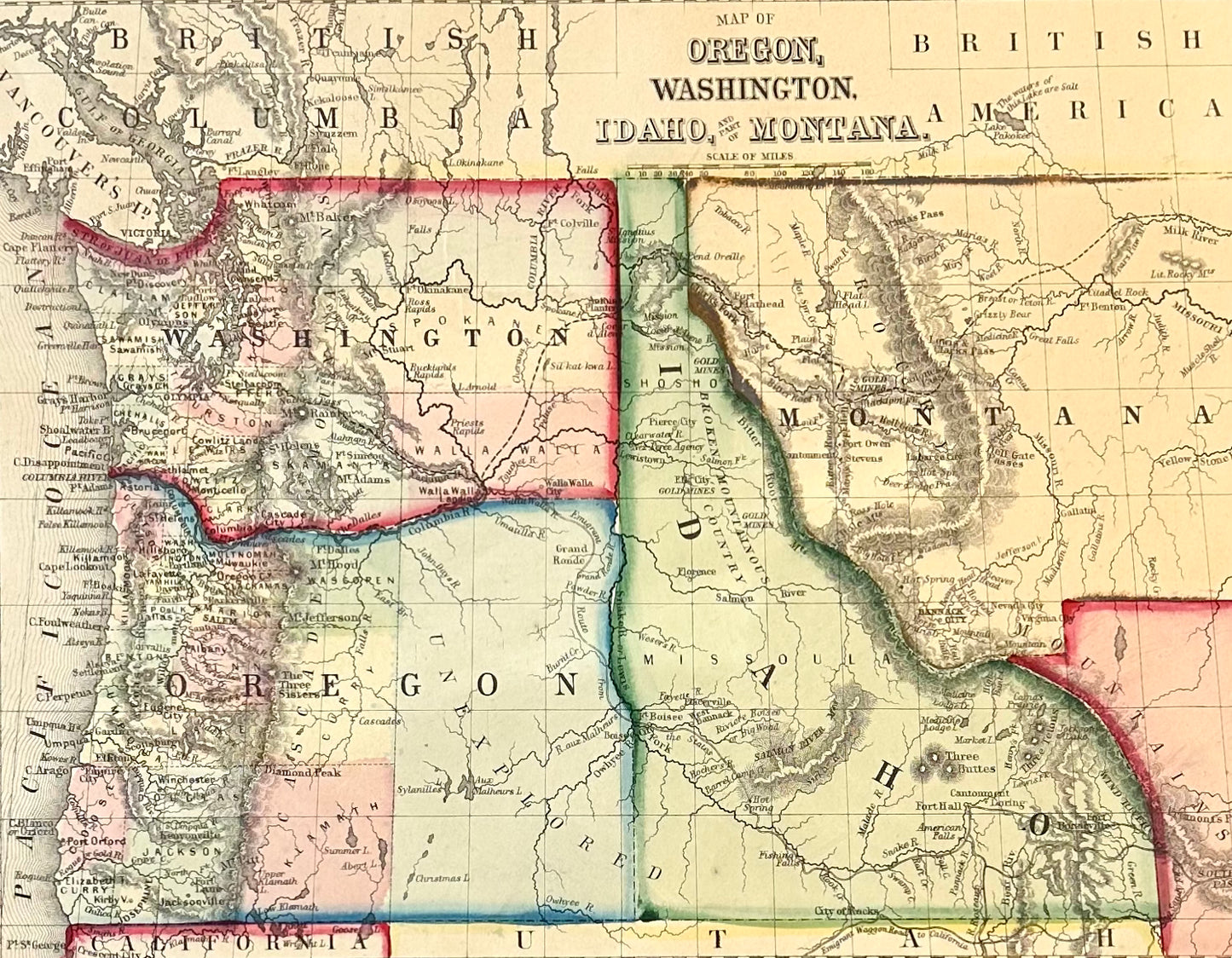 Oregon, Washington, Idaho & Montana Original Engraving by Samuel Mitchell, 1863