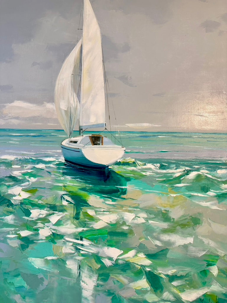 Modern Sailboat Original Oil on Canvas by Yooshin Kim