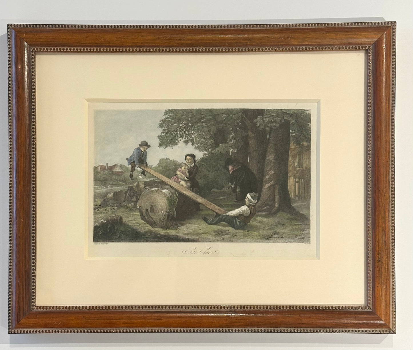 See-saw, Original framed engraving, c. 1850