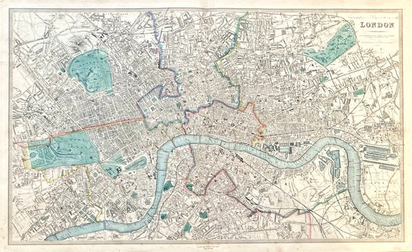 Map of London, England & Thames by Edward Stanford, 1857