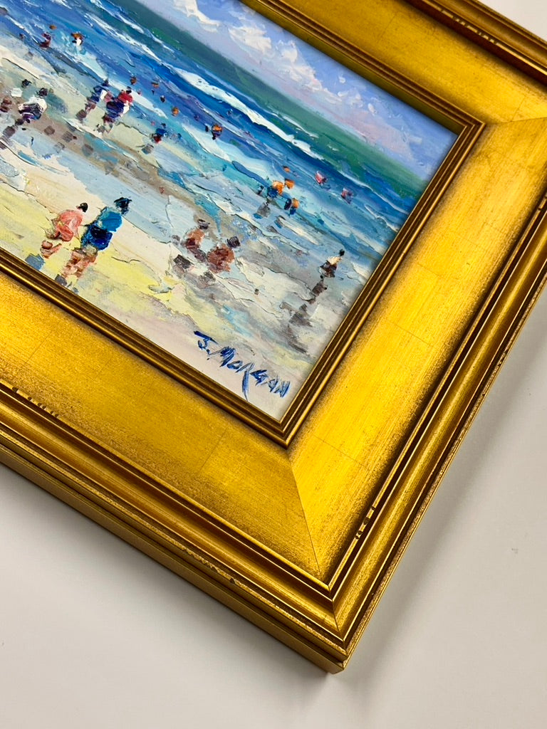Contemporary Coastal Beach Scene Oil Painting by J. Morgan, Framed