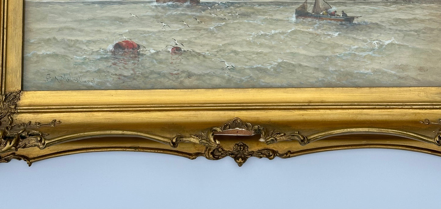 Maritime Watercolor Clipper Ship at Sea by Saint Clair Mulholland