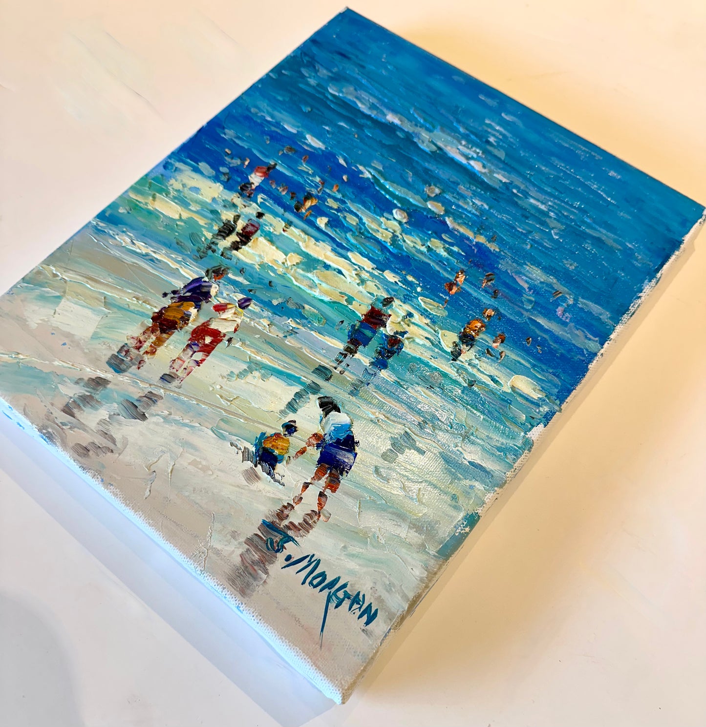 Coastal Shoreline Beach Scene – Original Stretched Canvas Painting, 8" x 10", by Morgan