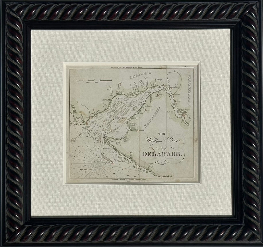 Coastal Chart: Bay & River of Delaware by Edmund Blunt, 1833 (framed)