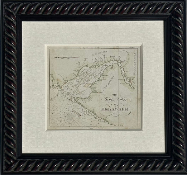 Coastal Chart: Bay & River of Delaware by Edmund Blunt, 1833 (framed)