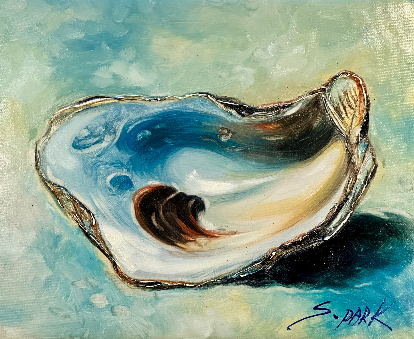 Modern Oyster by S. Park, antiqued gold wood frame