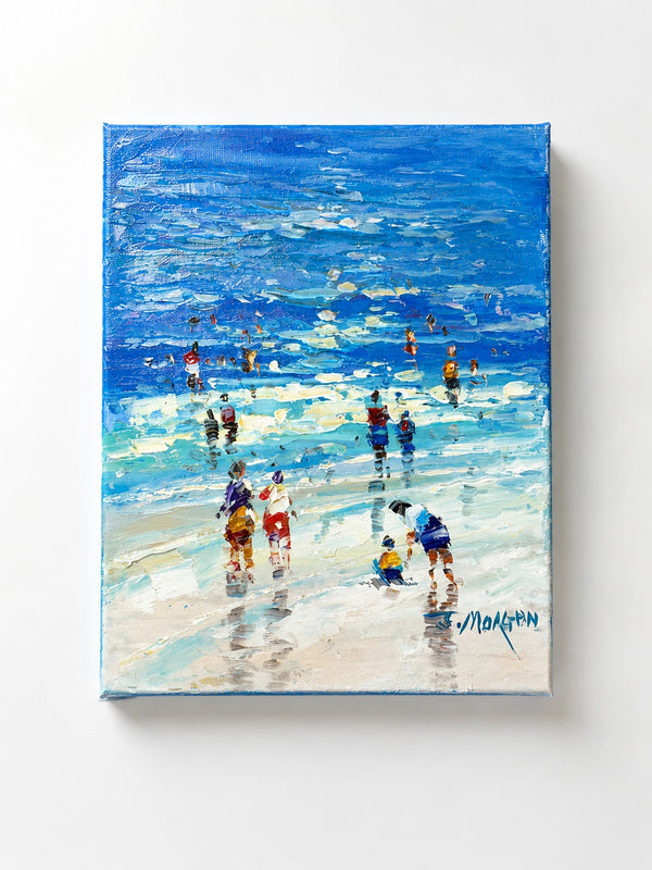 Coastal Shoreline Beach Scene – Original Stretched Canvas Painting, 8" x 10", by Morgan