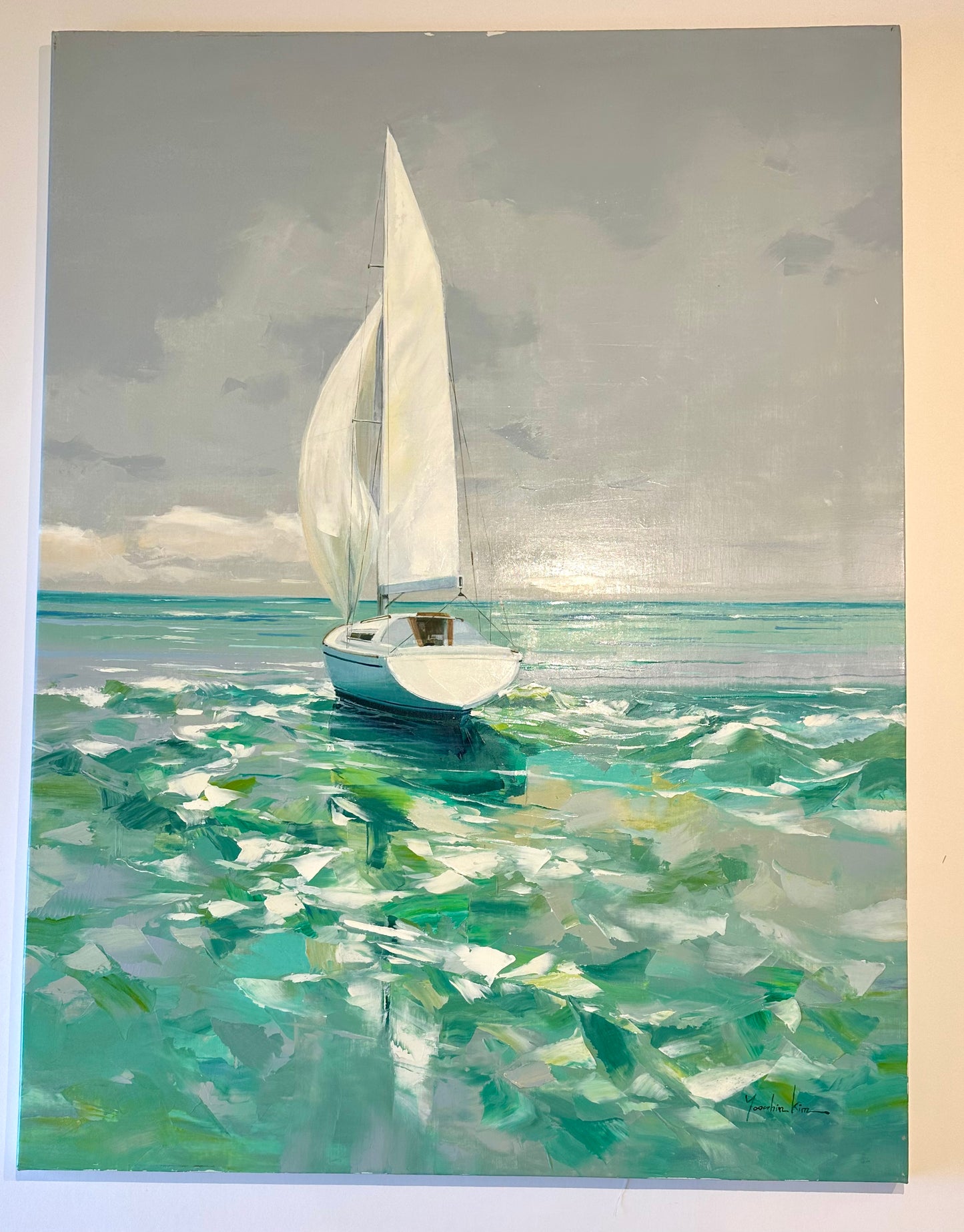 Modern Sailboat Original Oil on Canvas by Yooshin Kim
