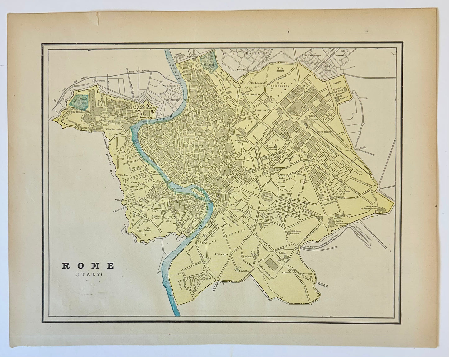 Rome, Italy, Original Map by Cram, 1889