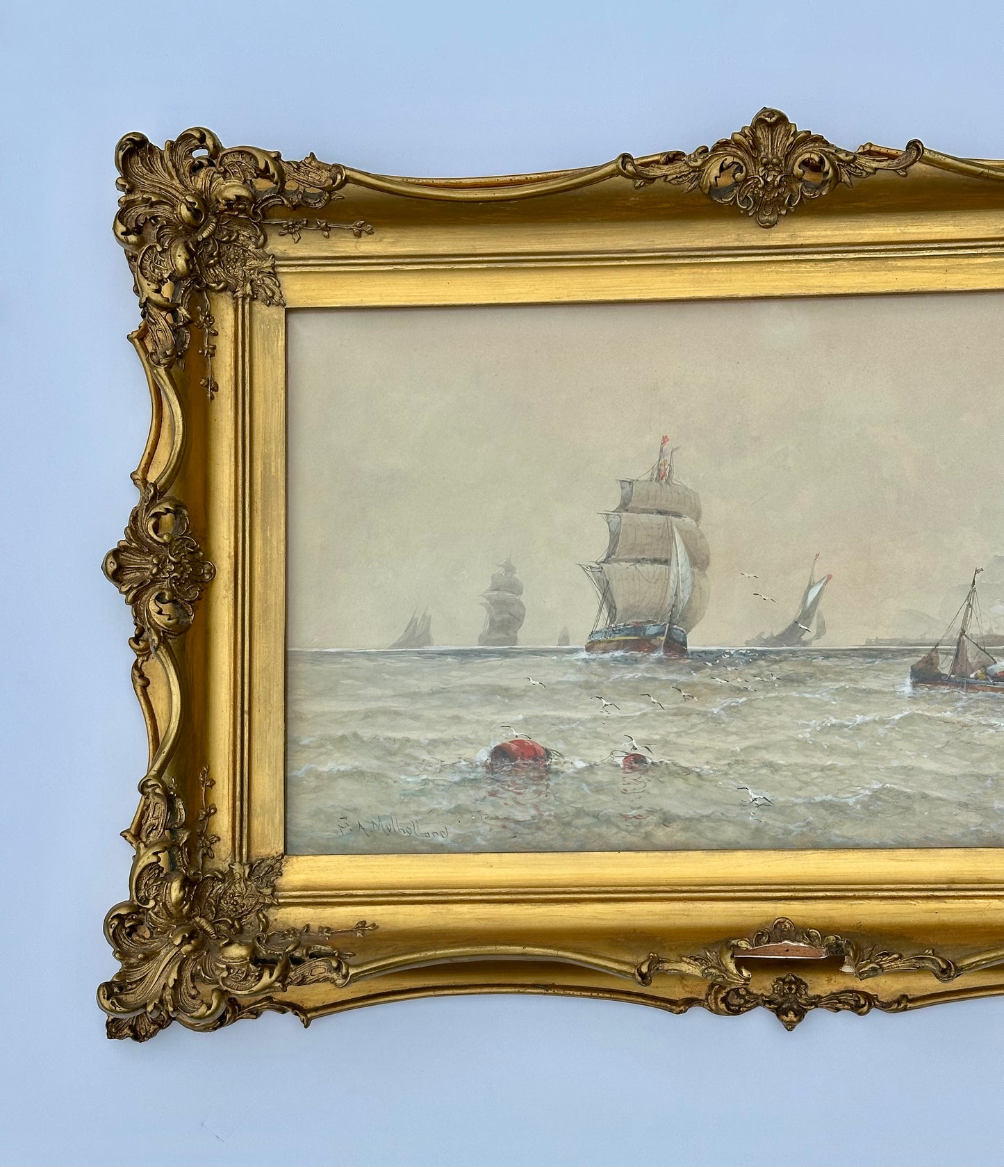 Maritime Watercolor Clipper Ship at Sea by Saint Clair Mulholland