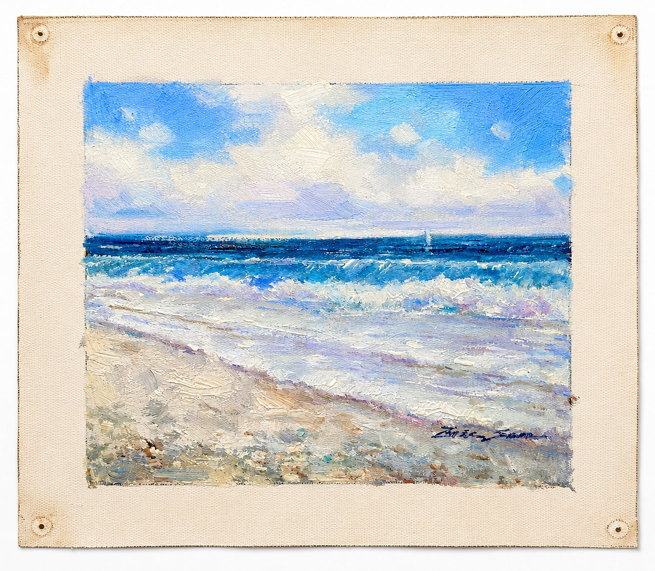 Quiet Surf – Original Coastal Oil Painting by Ericson, 8" x 10" Beach Seascape on Unstretched Canvas