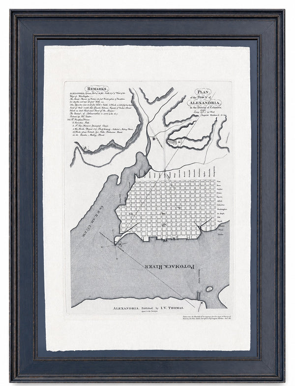 Alexandria, Virginia Town Plan & Potomac River, Framed