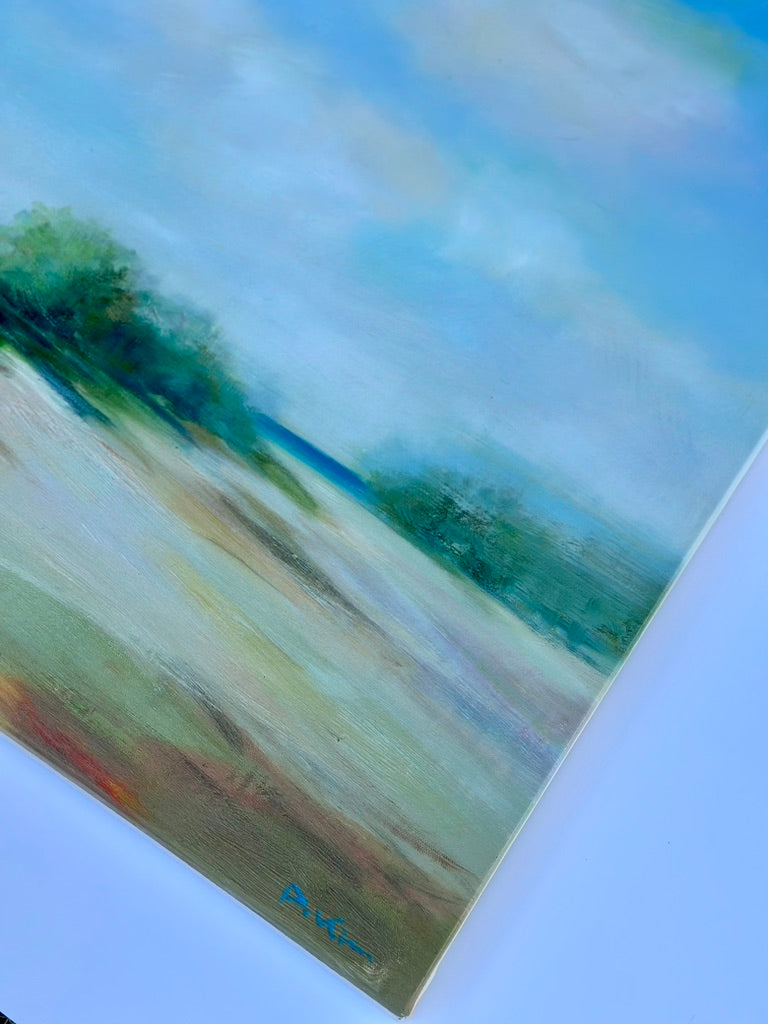 Coastal Beach Dune Blue Sky Seascape Oil Painting By D. Kim