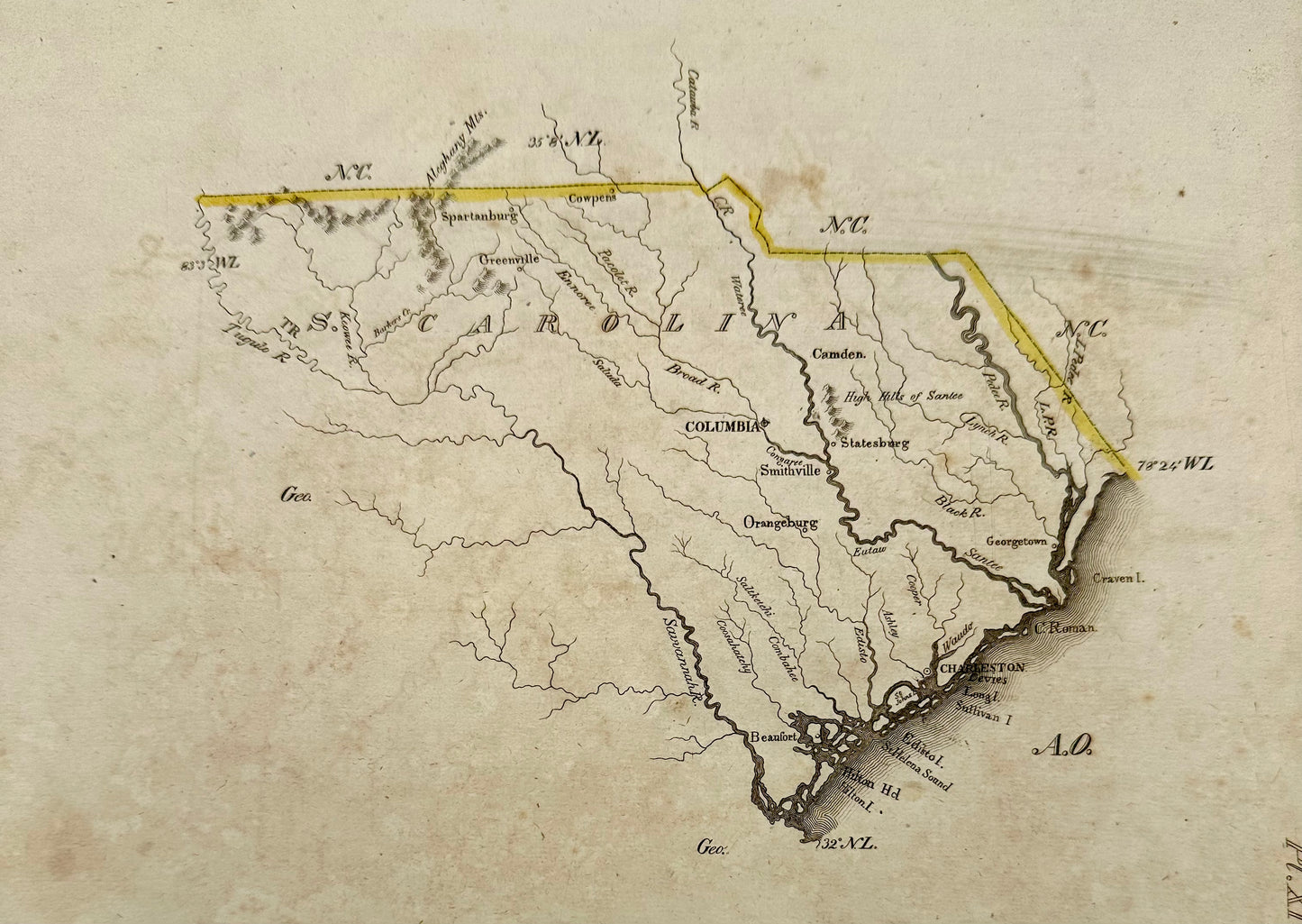 South Carolina Map by Luke Drury, 1822