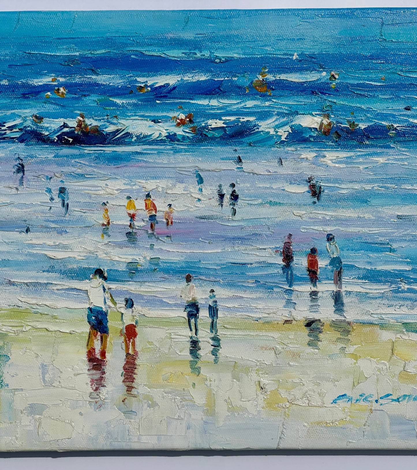 Contemporary Coastal Beach Scene Original oil on canvas by Ericson