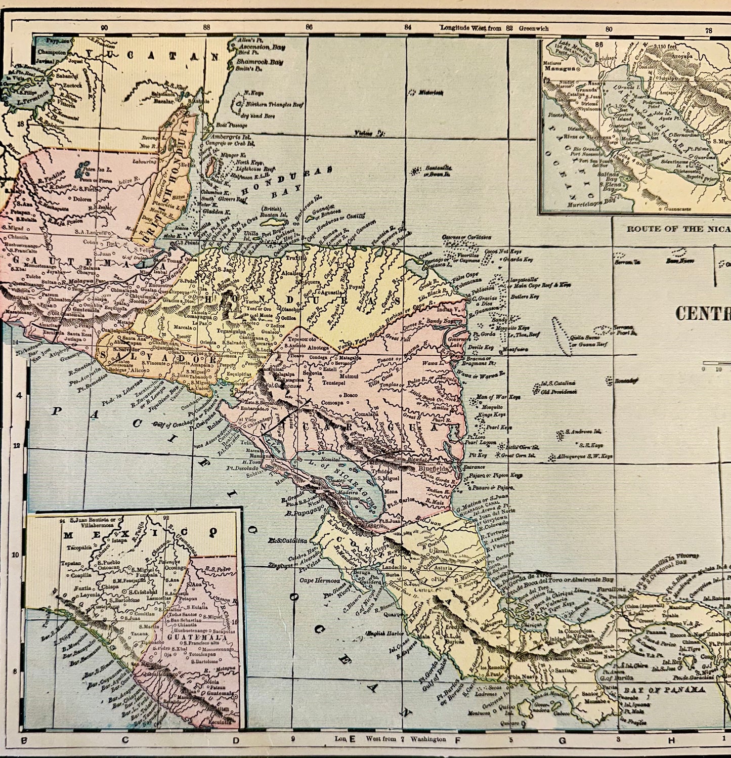 Central America (Aspinwall & Nicaragua), Original map by Cram, 1889