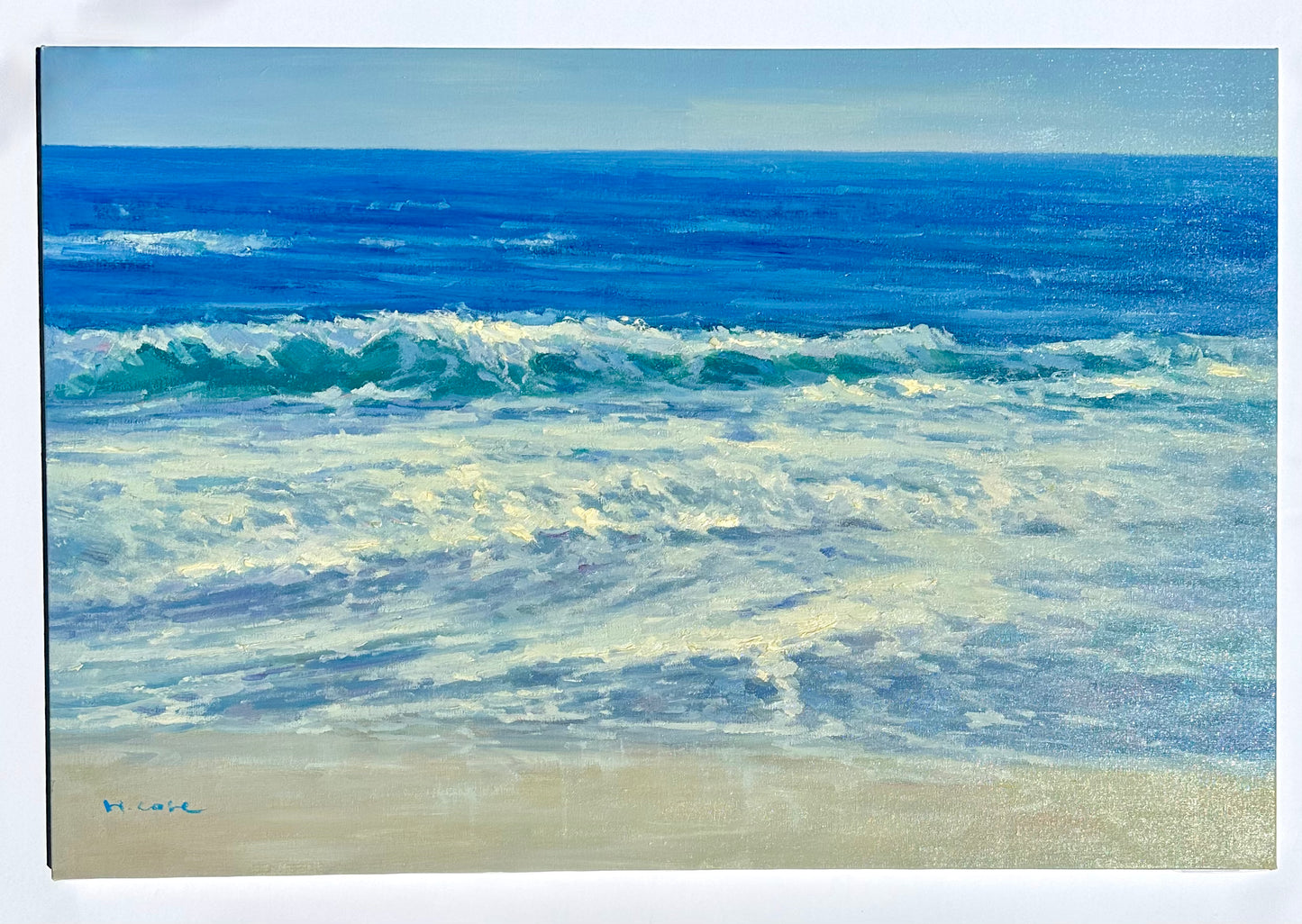 Coastal Waves and & Blue Skies Seascape, Original Oil Painting by H. Cole