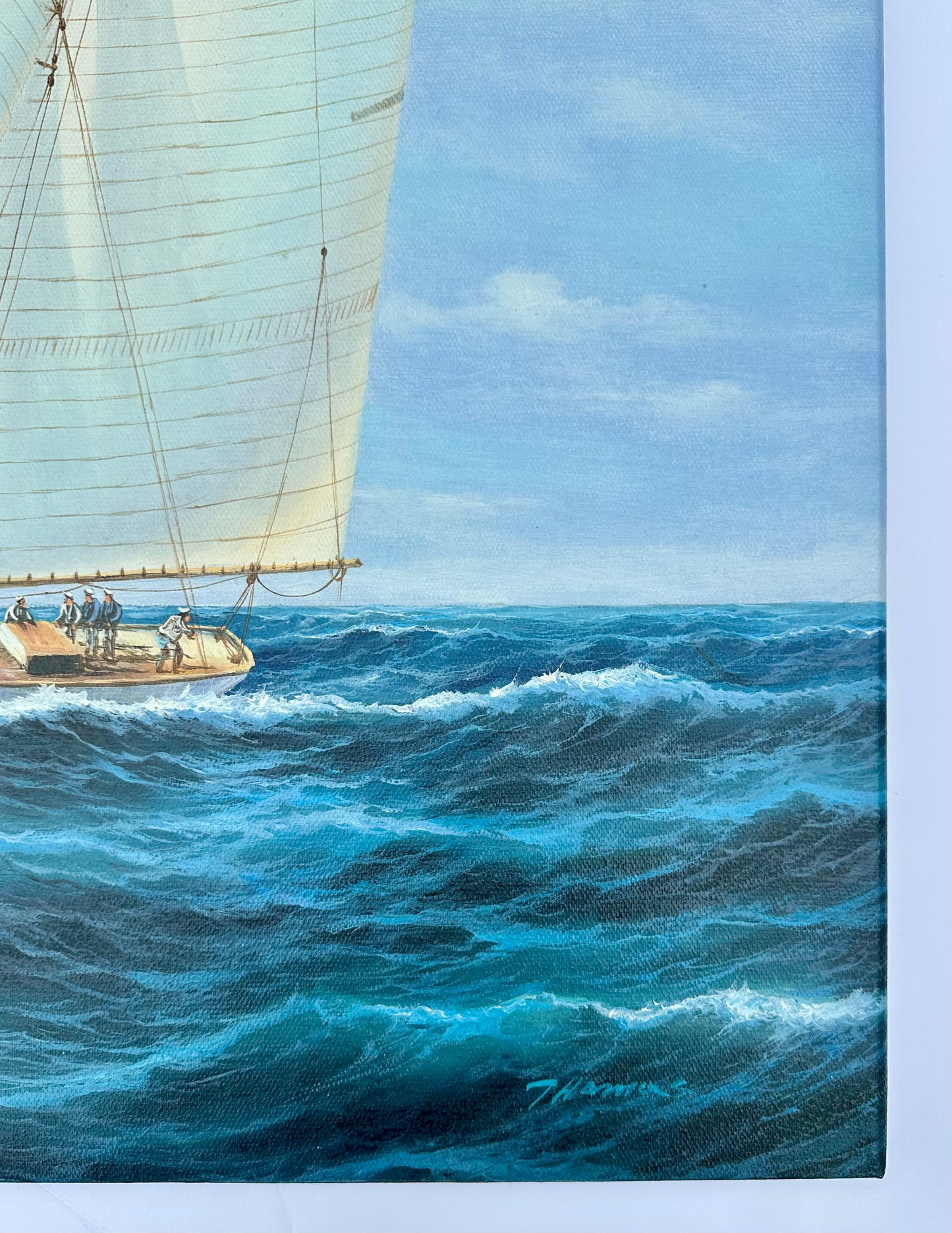 Sailboat Racing Seascape Original Oil on Canvas by Thomas