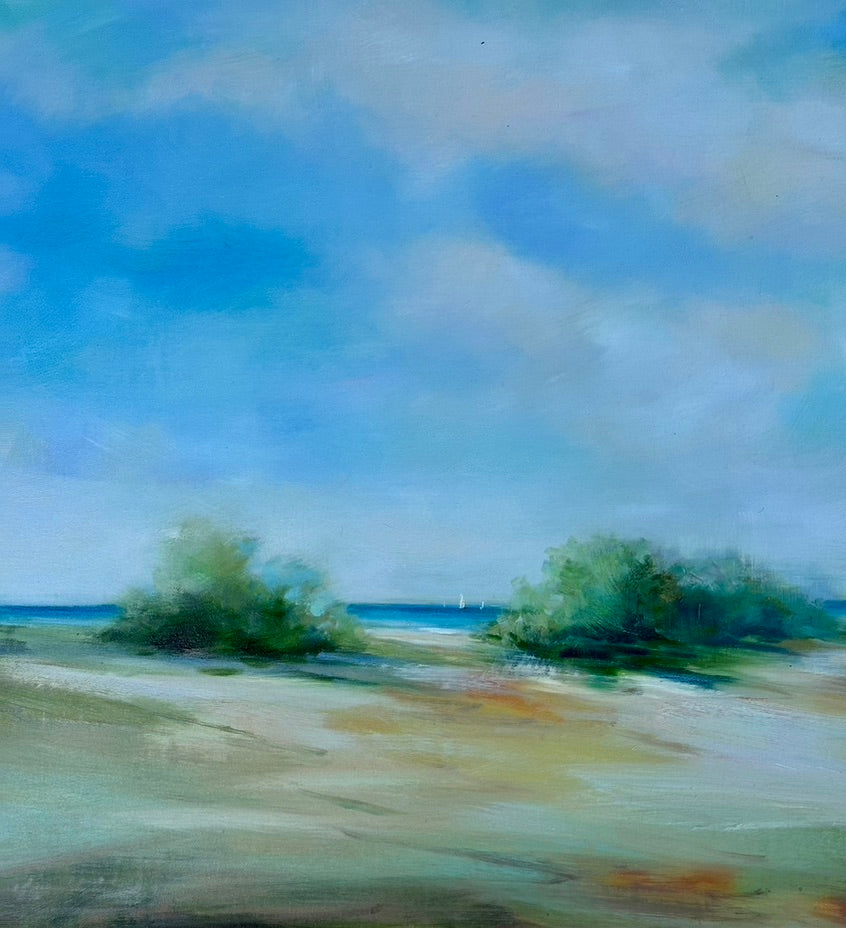 Coastal Beach Dune Blue Sky Seascape Oil Painting By D. Kim