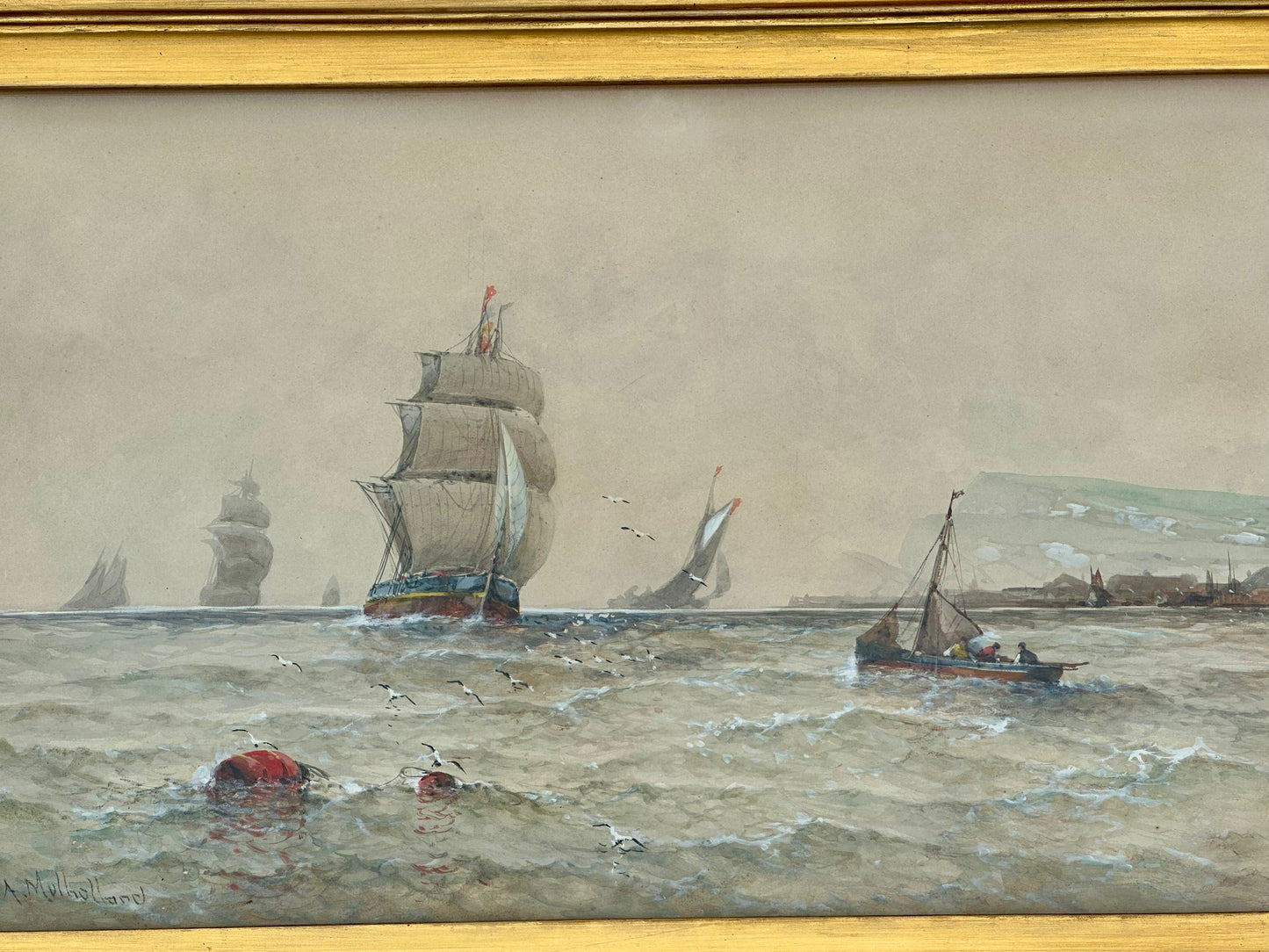 Maritime Watercolor Clipper Ship at Sea by Saint Clair Mulholland