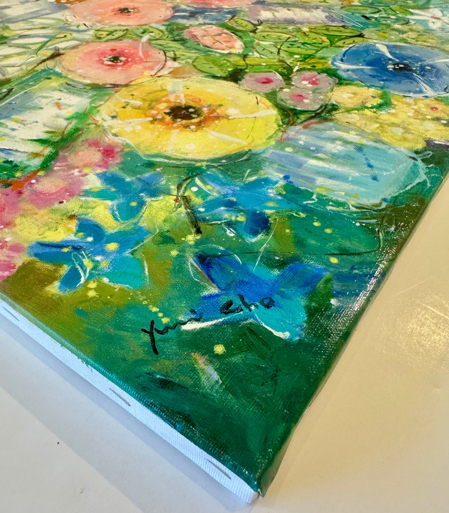 Modern Abstract Floral Painting on Canvas, by Youn Cho (20" x 24")