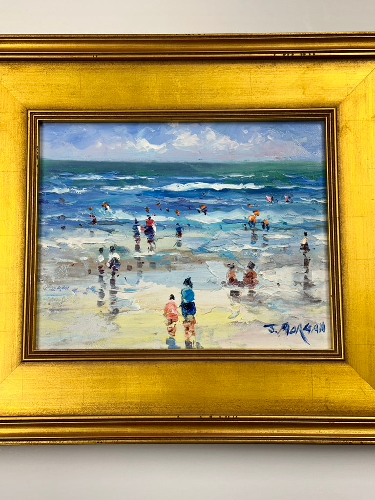 Contemporary Coastal Beach Scene Oil Painting by J. Morgan, Framed