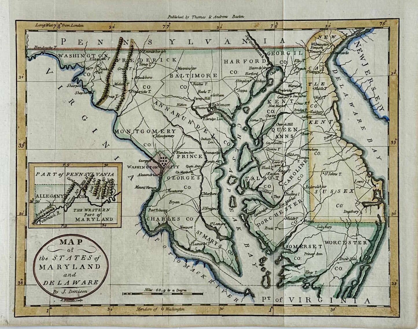 Maryland & Delaware Map by Morse, circa 1796