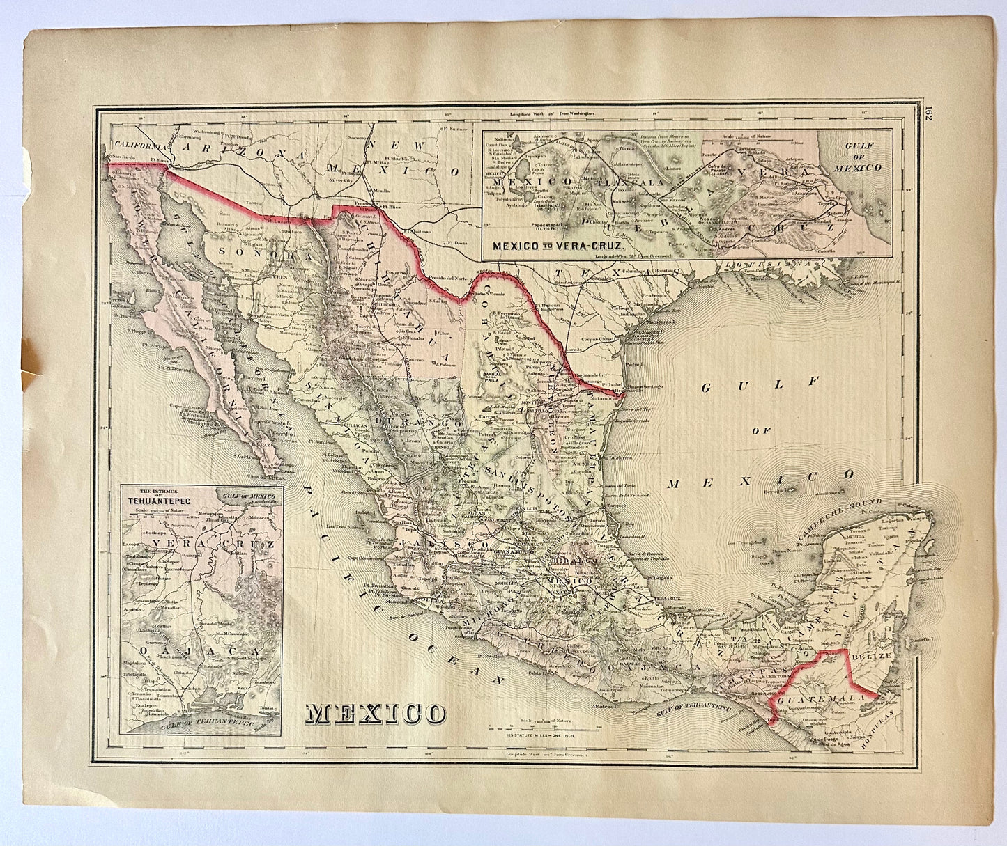 Mexico to Vera Cruz and Tehuantepec, Original Map by Gray, 1884