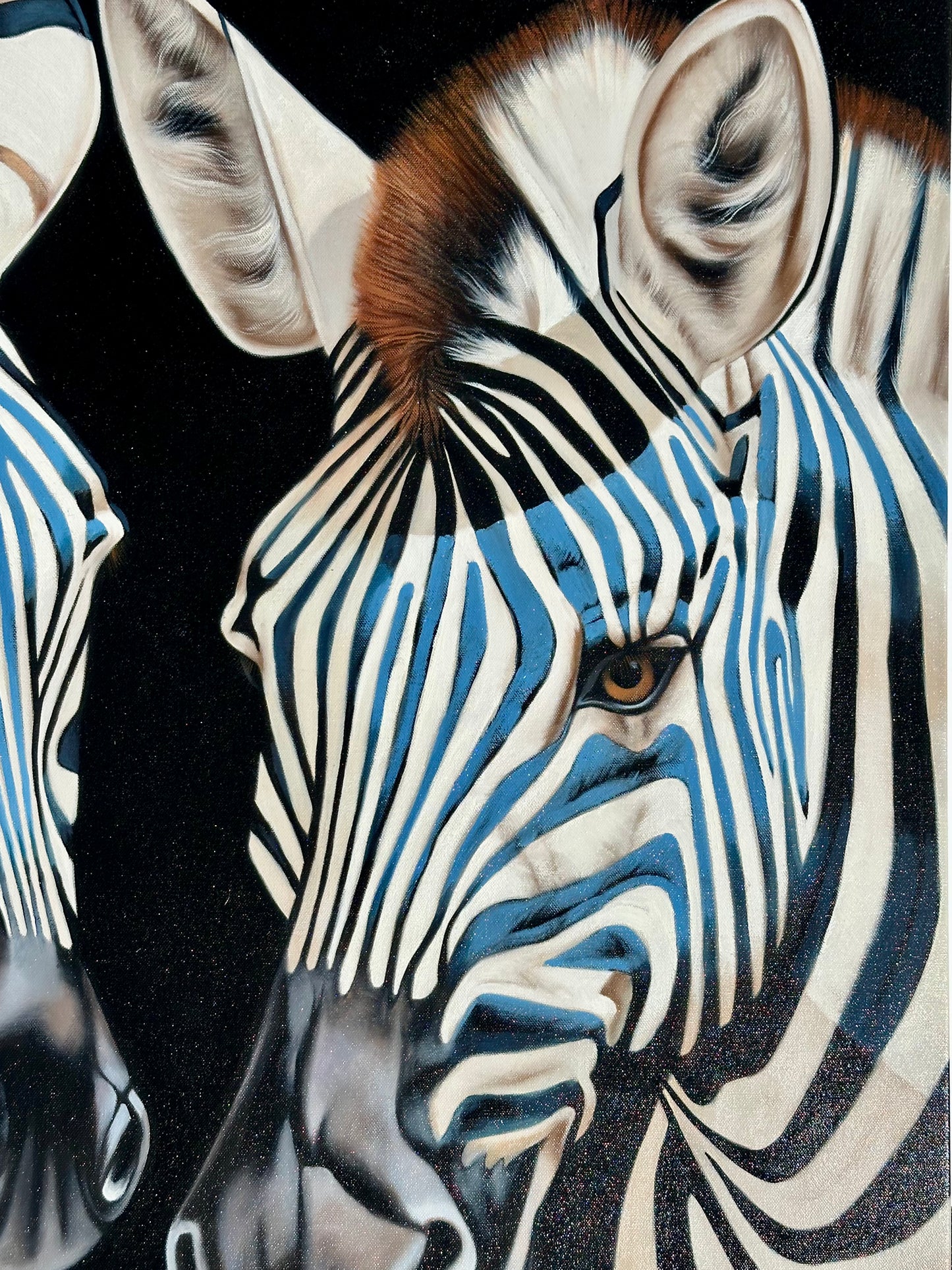 Zebra Oil Painting by P. Charles
