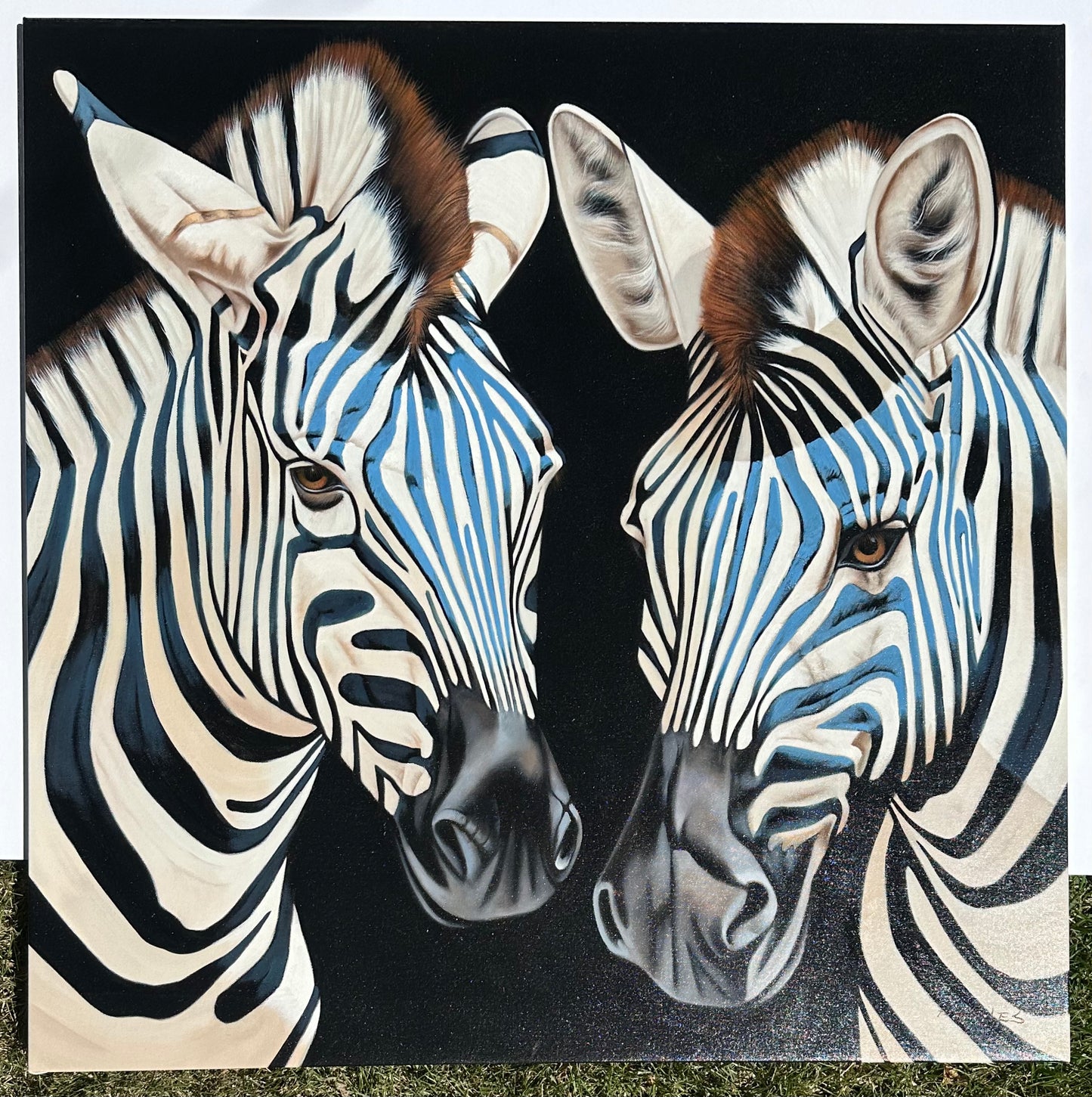 Zebra Oil Painting by P. Charles