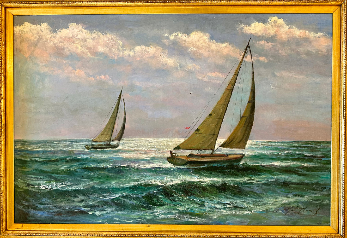 Sailboats, Seascape Original Oil Painting by Matt Thomas