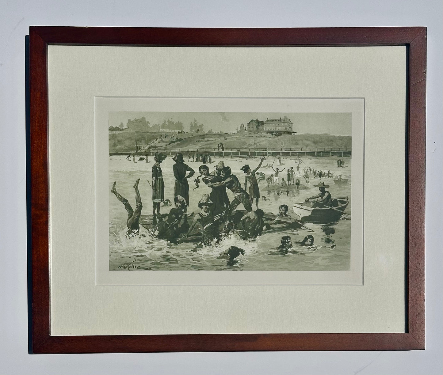 Santa Cruz Beach: Sea Beach Hotel Scene, Framed Lithograph, 1889