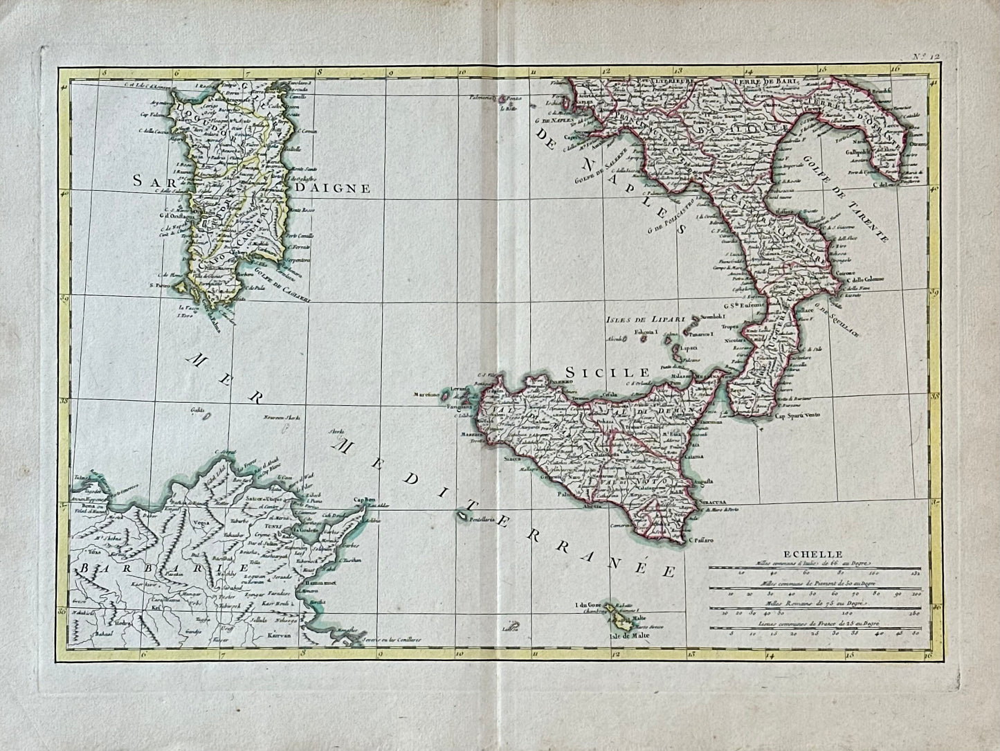 Northern & Southern Italy, Original double map by Lattre, 1762