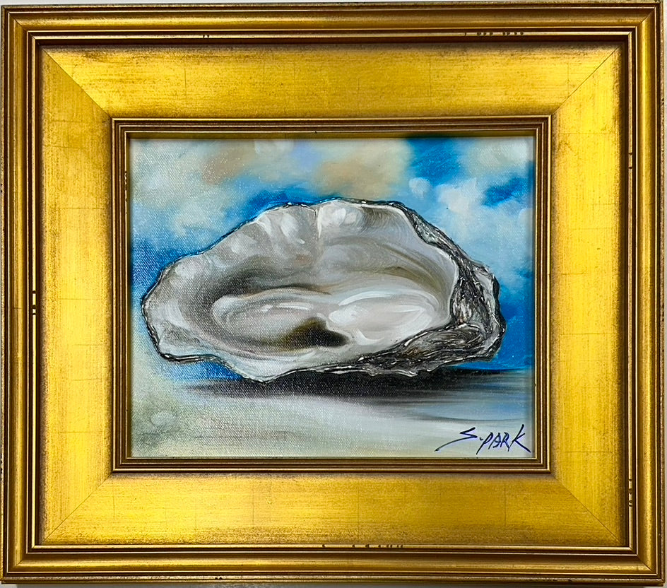 Contemporary Coastal Oyster Painting, Antiqued Gold Frame