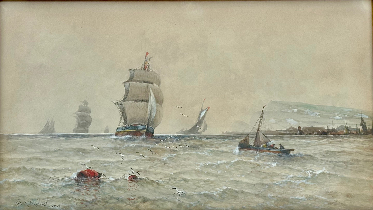 Maritime Watercolor Clipper Ship at Sea by Saint Clair Mulholland