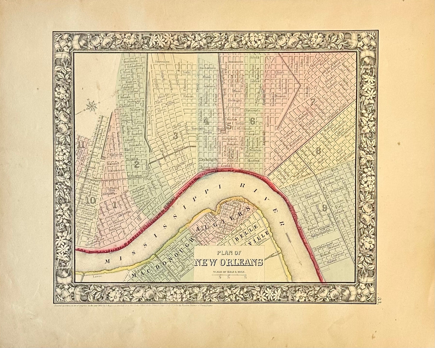 New Orleans, Original Engraving by Samuel Mitchell, 1863