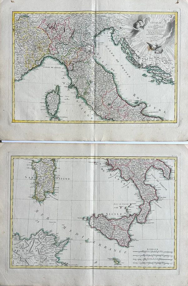 Northern & Southern Italy, Original double map by Lattre, 1762