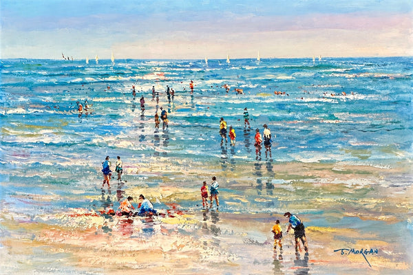 Summer by the Sea – Original Impressionist Beach Painting by J. Morgan, 24 x 36"
