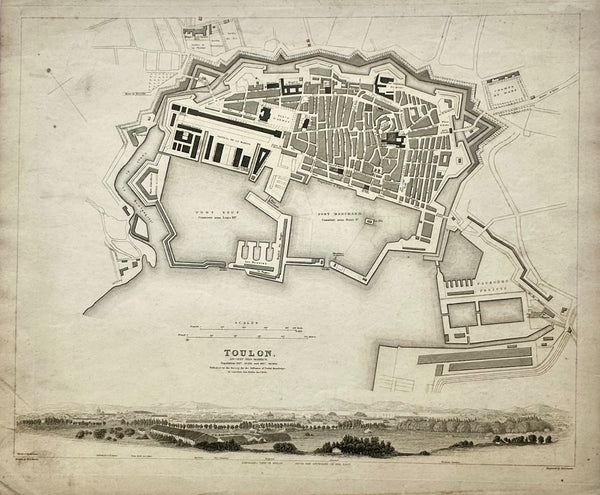 Toulon France Original Map, 1834