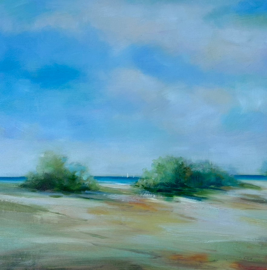 Coastal Beach Dune Blue Sky Seascape Oil Painting By D. Kim