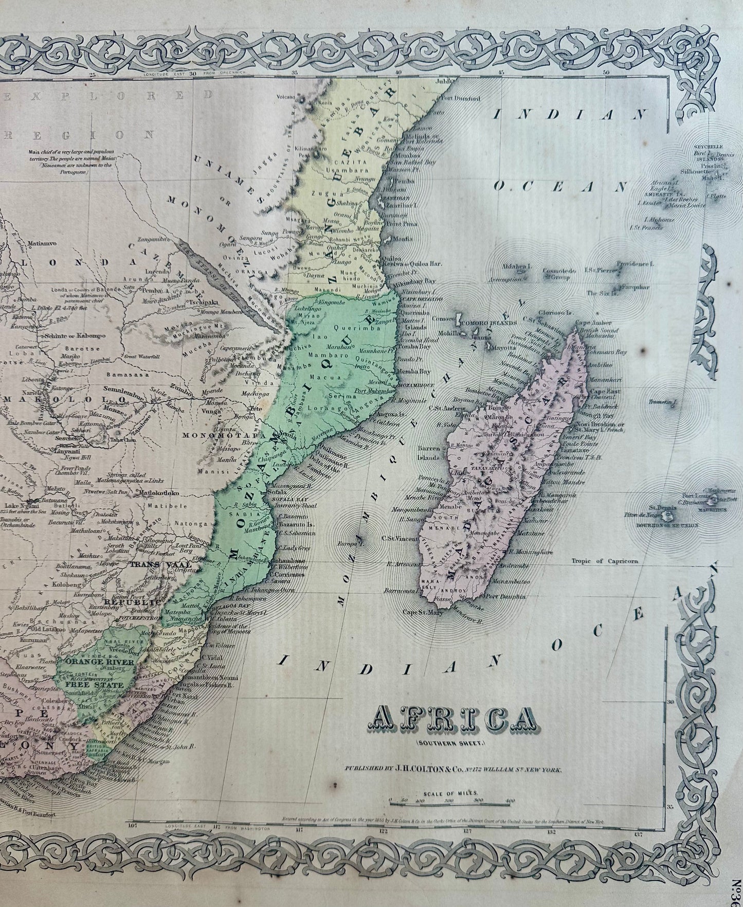 South Africa Map by J. H. Colton, 1855